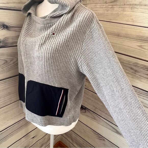 Tommy Jeans Grey & Navy Waffle Knit Cotton Hoodie - Picture 5 of 9